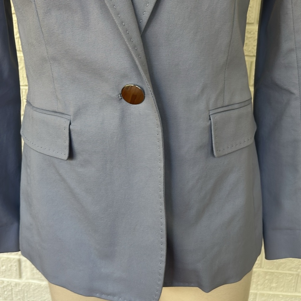 Lafayette 148~ periwinkle, blue single button, whip stitch, blazer. - Picture 2 of 9